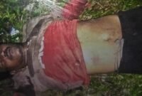 Keterangan gambar : Korban sekaligus pelaku diduga pencuri ayam yang duel dengan pemilik ayam hingga menghembuskan napas terahir setelah terkena sabetan senjata tajam.(Kusmulia)