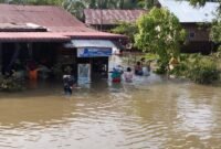Warga terdampak banjir sedang mengungsi barang-barang di Kota Binjai, Rabu (09/10)