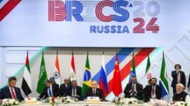 Presiden China Xi Jinping, Presiden Rusia Vladimir Putin, dan Perdana Menteri India Narendra Modi, menghadiri KTT BRICS di Kazan, Rusia, pada 23 Oktober 2024. (Foto: via Reuters)