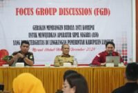 Pemerintah Kabupaten Langkat menggelar Focus Group Discussion (FGD) dengan tema “Gerakan Membangun Budaya Anti-Korupsi untuk Mewujudkan Aparatur Sipil Negara (ASN) yang Berintegritas” di Grand Hotel Stabat, Selasa (10/12/2024). Acara ini dihadiri oleh Sekretaris Daerah Kabupaten Langkat, Amril, S.Sos, mewakili Pj Bupati Langkat, M. Faisal Hasrimy, AP, MAP.(ist)

